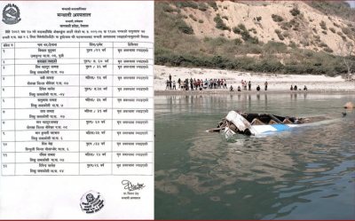 तामाकोशी नदी बस दुर्घटनाः ज्यान गुमाएका १२ जनाकै पहिचान खुल्यो, पोष्टमार्टम प्रक्रिया रोकियो