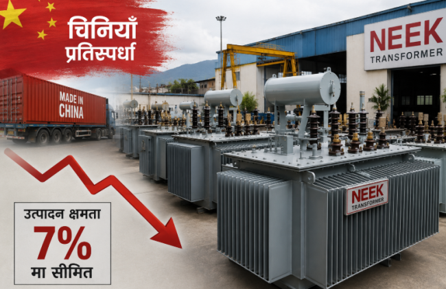 चिनियाँ प्रतिस्पर्धाले नेपाली ट्रान्सफर्मर उद्योग दबाबमा, ‘निक’को उत्पादन क्षमता सात प्रतिशतमा सीमित